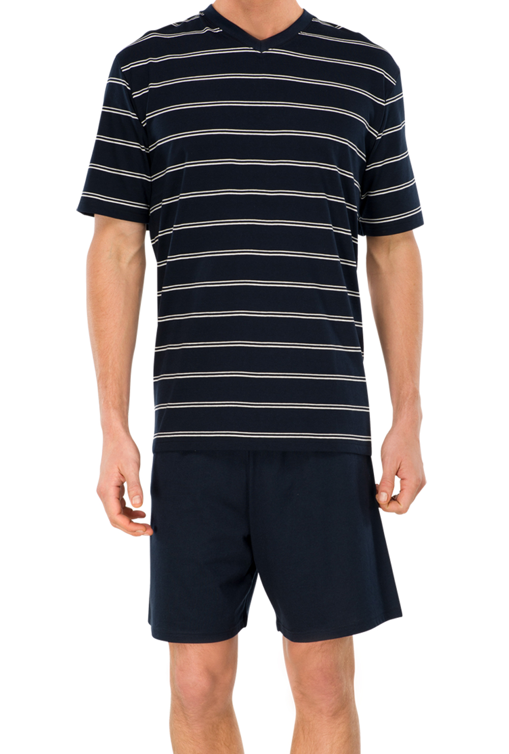 Schiesser shortama, navy gestreept