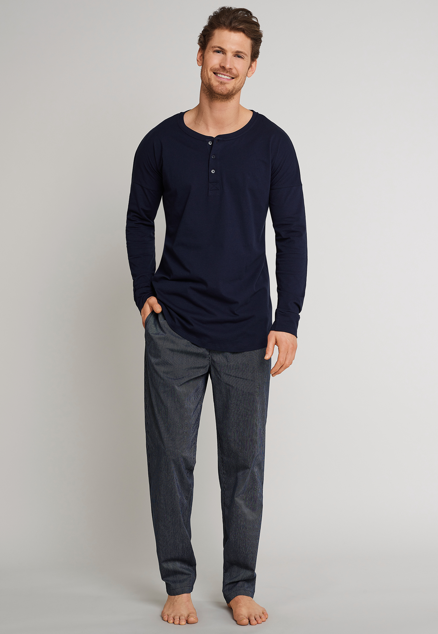 Schiesser loungebroek donkerblauw gestreept Mix & Relax
