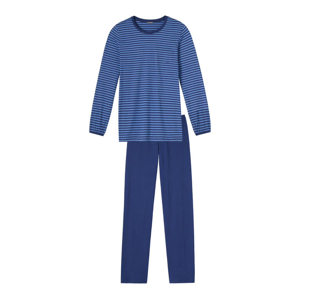 Schiesser dames pyjama, donkerblauw met lichtblauwe streep