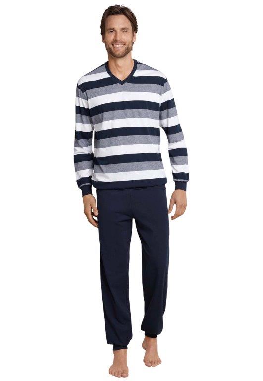 Schiesser heren pyjama, blauw grijs wit gestreept