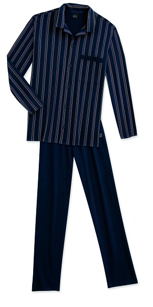 Schiesser knoop pyjama, navy gestreept